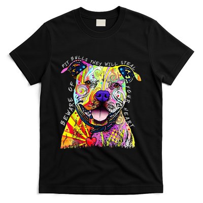 Beware of Pit Bulls They Will Steal Your Heart Funny Dogs T-Shirt
