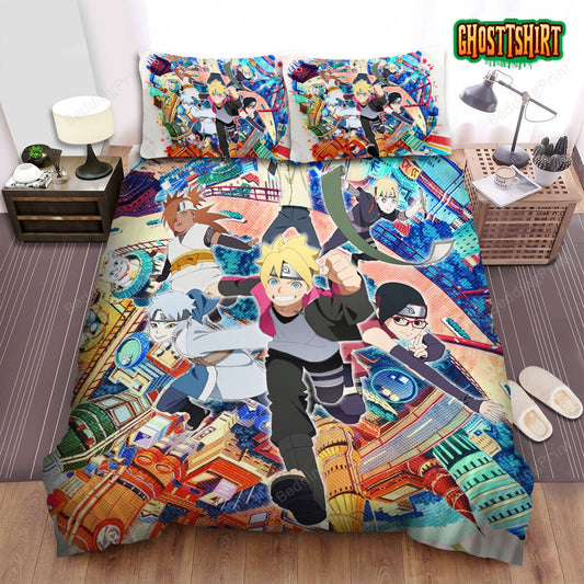 Boruto Naruto Next Generations Movie Buildings Behind Photo Bed Sheets Duvet Cover Bedding Set