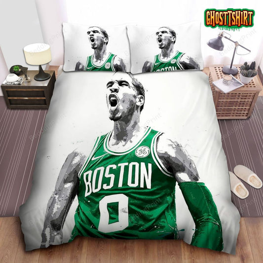 Boston Celtics Jayson Tatum Celebrating Painting Bed Sheet Duvet Cover Bedding Set