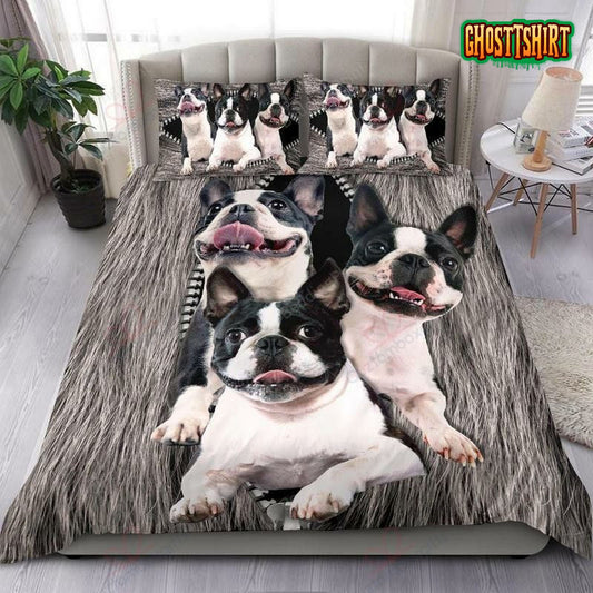 Boston Terrier Zipper Dog Bed Sheets Duvet Cover Bedding Set