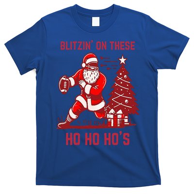Blitzing On These Ho Ho Ho's Funny Santa Football Christmas T-Shirt