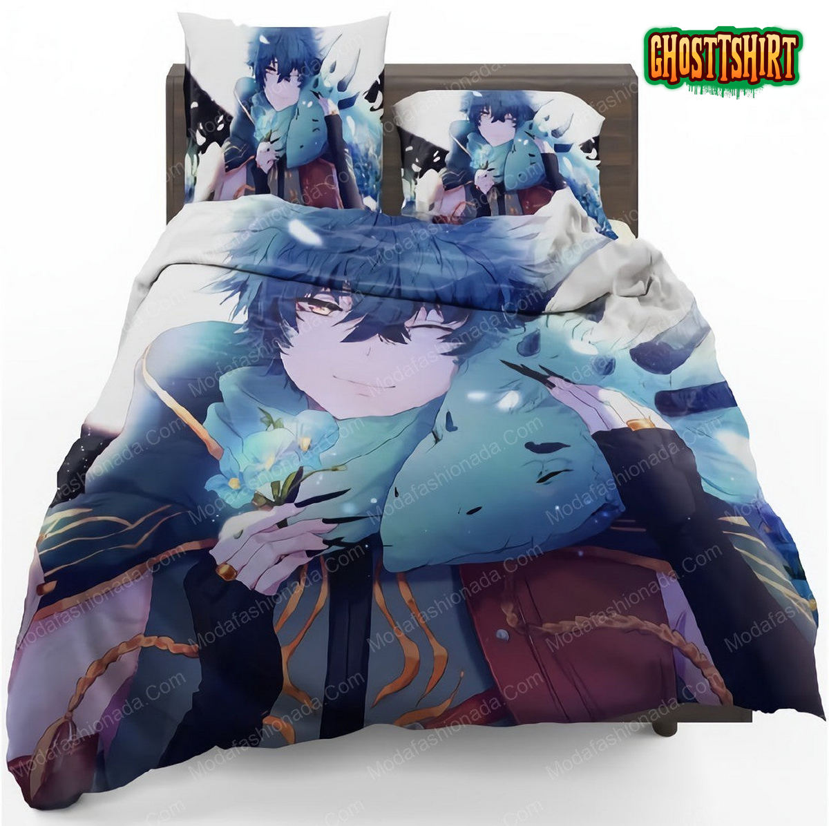Boy Dragon Blue Flowers Anime 201 Bedding Set