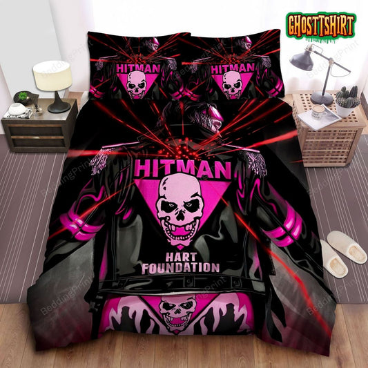 Bret The Hitman Hart Wearing Hart Foundation Leather Jacket Bed Sheet Duvet Cover Bedding Set