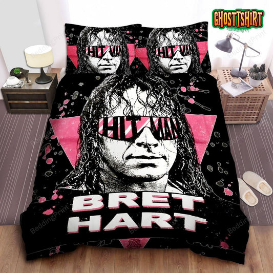 Bret The Hitman Hart With Super Cool Glasses Painting Bed Sheet Duvet Cover Bedding Set
