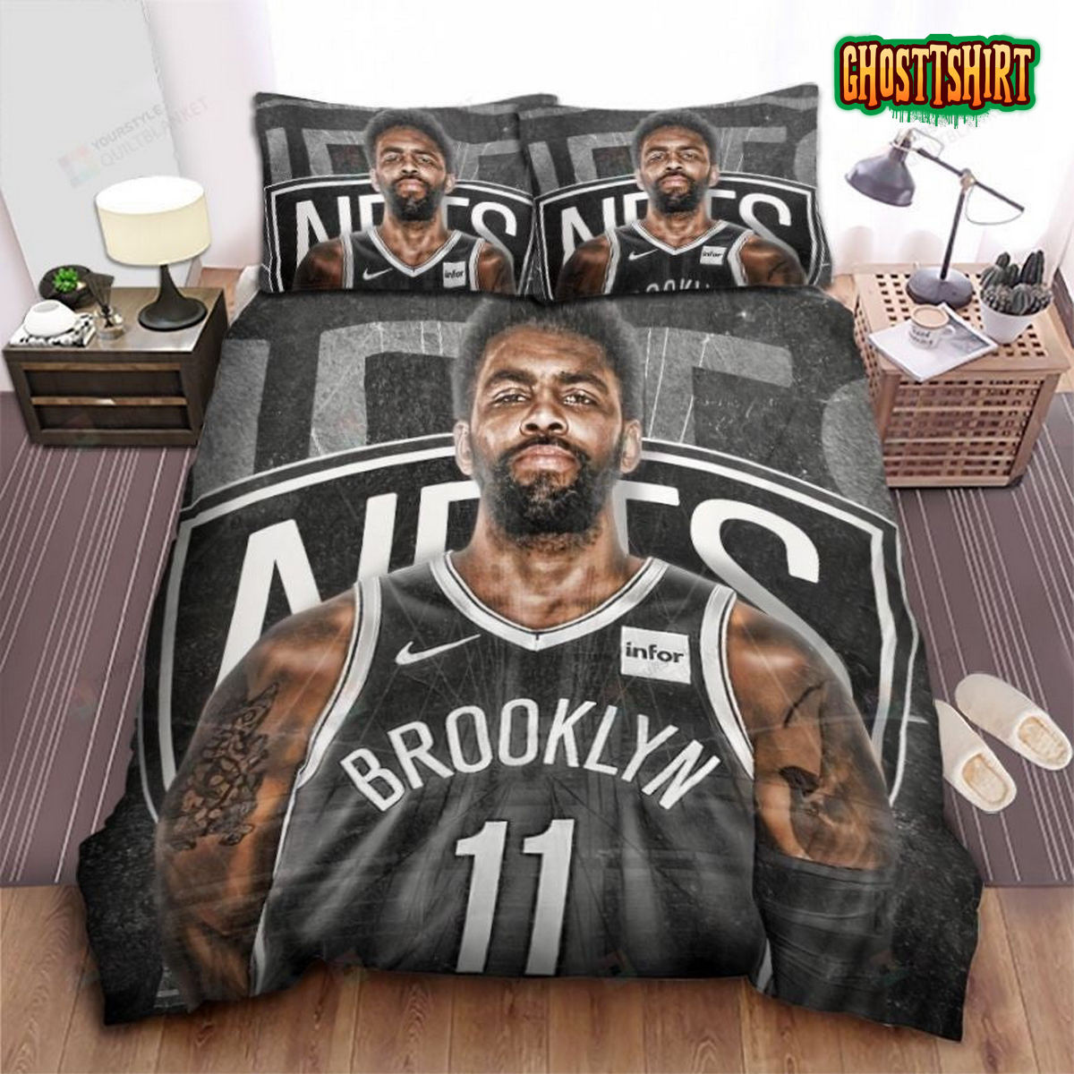 Brooklyn Nets Proud Kyrie Irving Picture Bed Sheet Duvet Cover Bedding Set