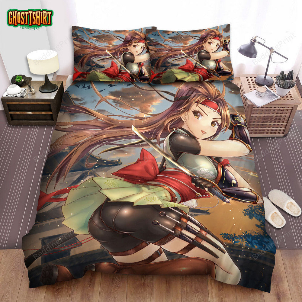 Brunette Anime Ninja Girl Artwork Bed Sheets Spread Duvet Cover Bedding Set