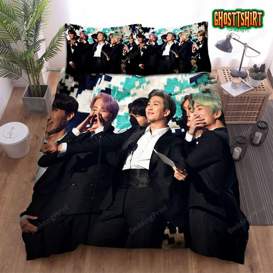 Bts Black Suits Bed Sheets Duvet Cover Bedding Set