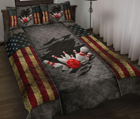Bowling Us Flag Quilt Bedding Set