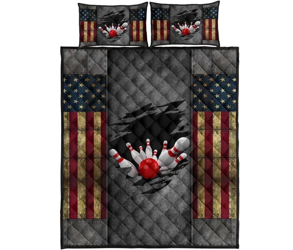 Bowling Us Flag Quilt Bedding Set