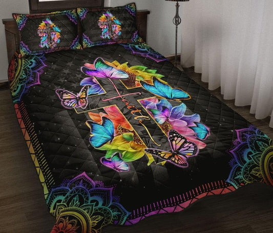 Butterfly – 3-pc Quilt Bedding Set Cross Sunflower 03
