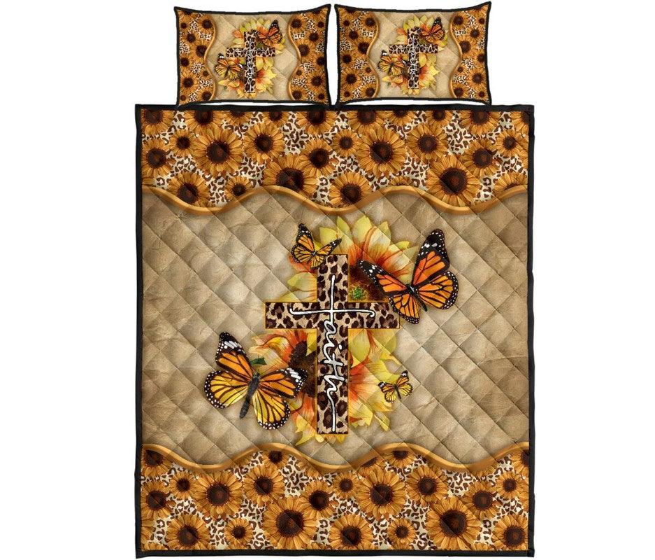 Butterfly – 3-pc Quilt Bedding Set Faith In Cross