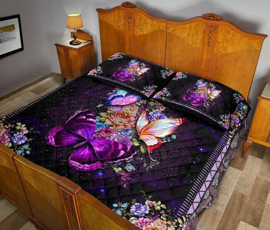 Butterfly – 3-pc Quilt Bedding Set Purple Mandala