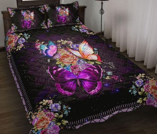 Butterfly – 3-pc Quilt Bedding Set Purple Mandala