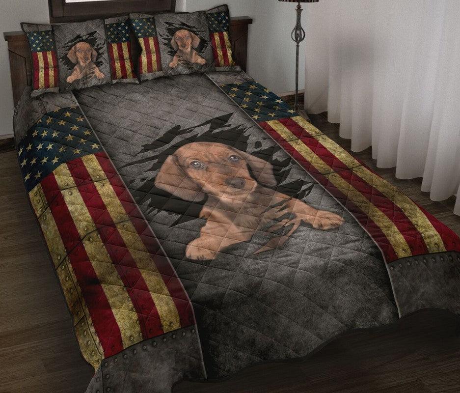 Dachshund Us Flag Quilt Bedding Set