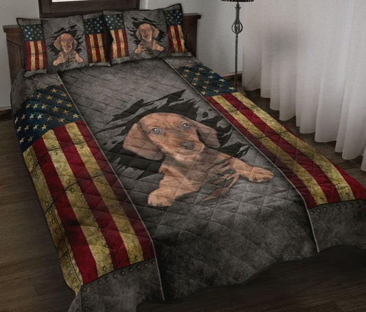 Dachshund Us Flag Quilt Bedding Set
