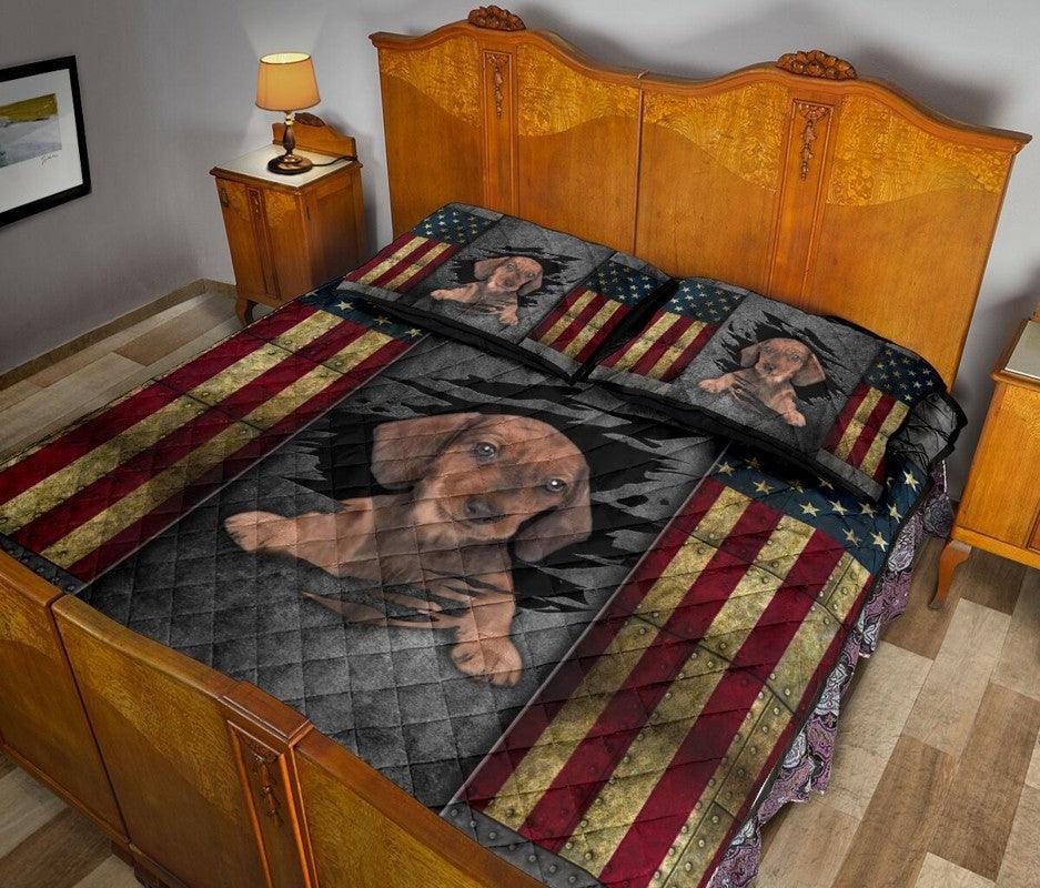 Dachshund Us Flag Quilt Bedding Set