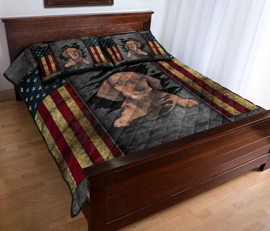 Dachshund Us Flag Quilt Bedding Set