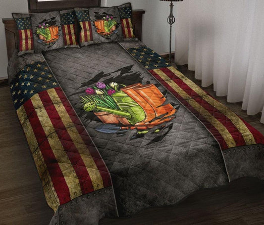 Garden Us Flag Quilt Bedding Set