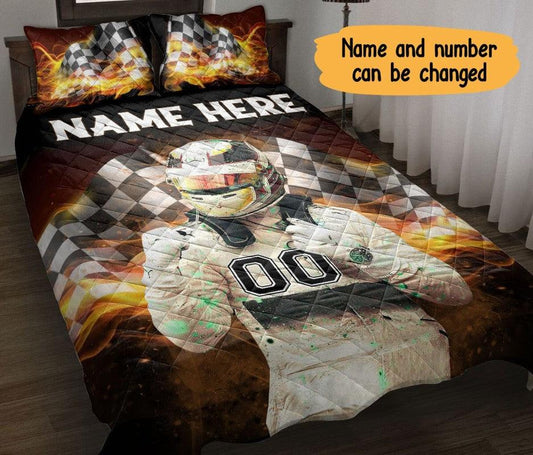 Personalized Fire Racing Race Christmas Gift 3-pc Quilt Bedding Set & Pillow Covers