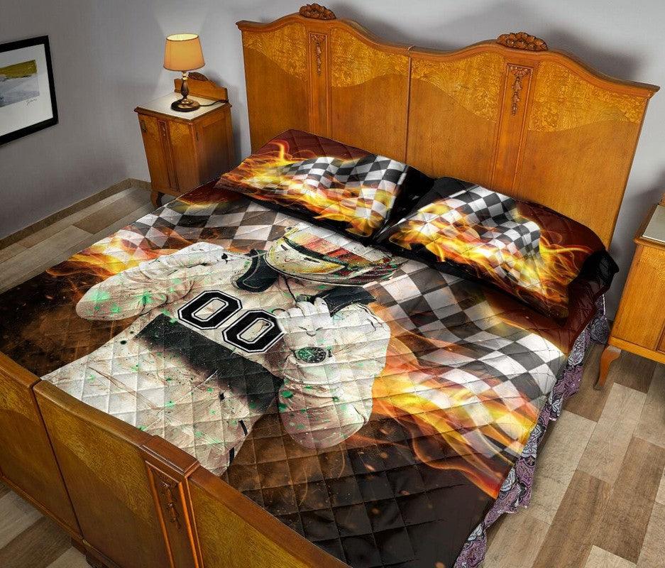 Personalized Fire Racing Race Christmas Gift 3-pc Quilt Bedding Set & Pillow Covers