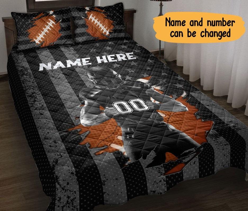 Personalized Football Torn Pattern Christmas Gift 3-pc Quilt Bedding Set & Pillow Covers