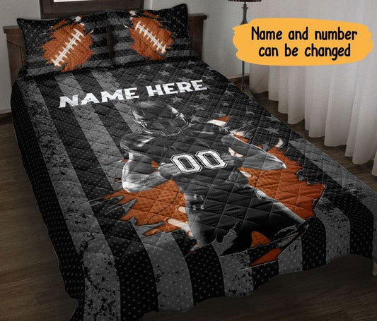 Personalized Football Torn Pattern Christmas Gift 3-pc Quilt Bedding Set & Pillow Covers
