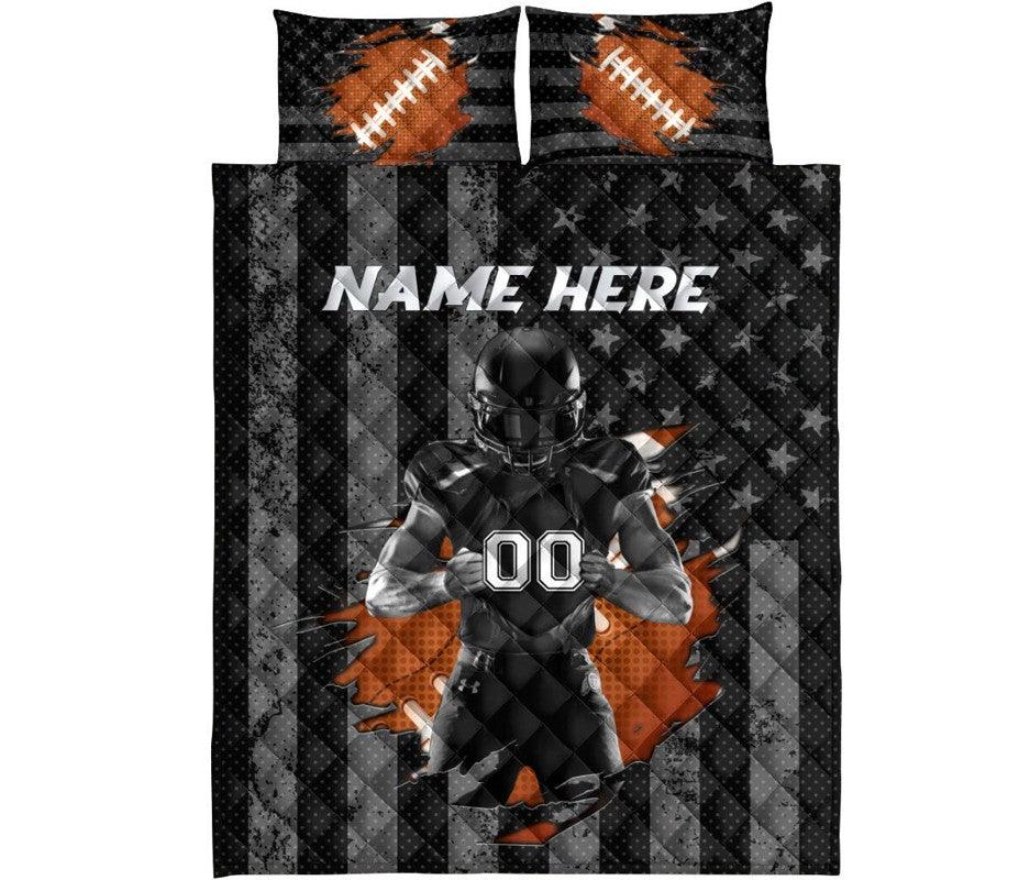 Personalized Football Torn Pattern Christmas Gift 3-pc Quilt Bedding Set & Pillow Covers