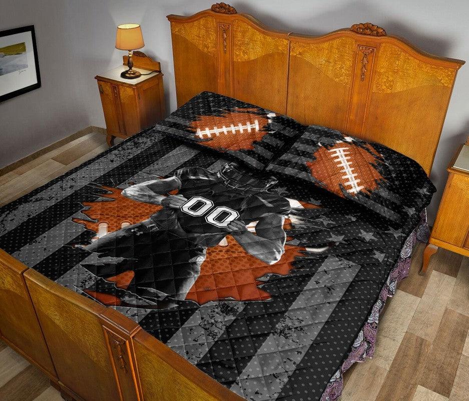 Personalized Football Torn Pattern Christmas Gift 3-pc Quilt Bedding Set & Pillow Covers
