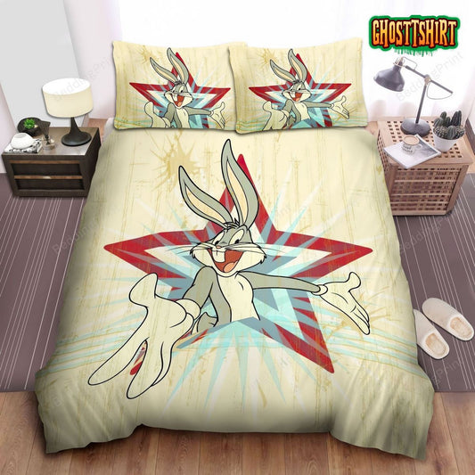 Bugs Bunny Breaking Vintage Star Background Squad Bed Sheets Duvet Cover Bedding Set