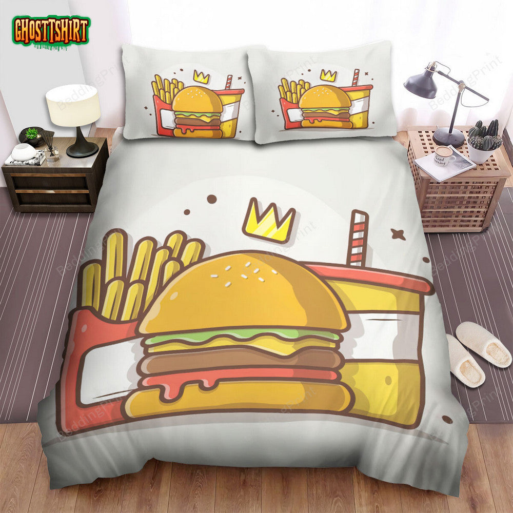 Burger King Cartoon Illustration Bed Sheets Duvet Cover Bedding Set