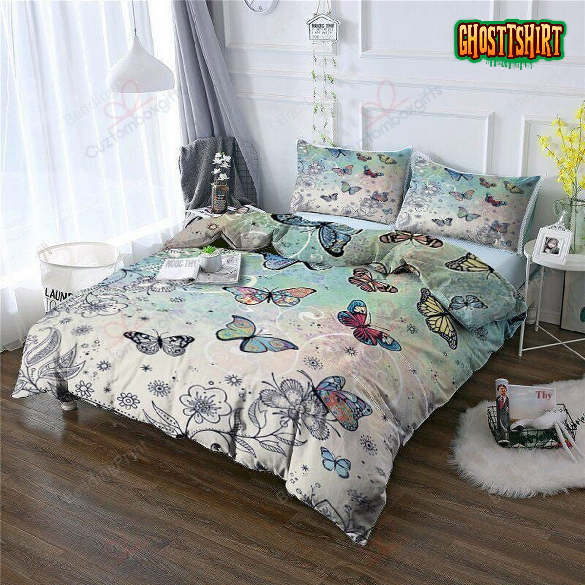 Butterfly In Digital Artwork All Over Printed Bed Sheets Duvet Cover Bedding Set