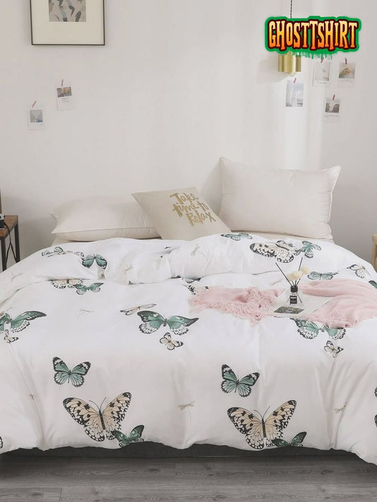 Butterfly Print Bed Sheets Duvet Cover Bedding Set