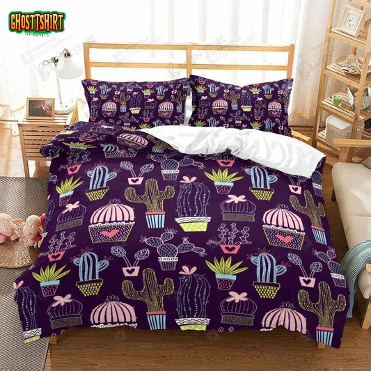 Cactus Series Purple Bed Sheets Duvet Cover Bedding Set