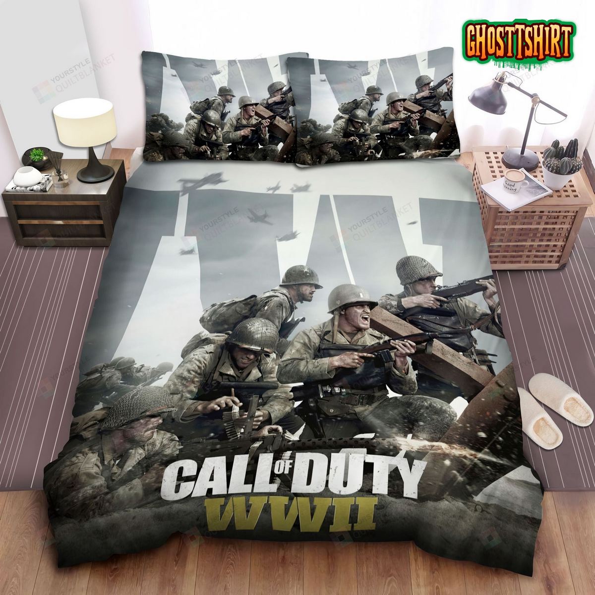 Call Of Duty, Ww 2 Army Firebreak Bed Sheets Duvet Cover Bedding Set