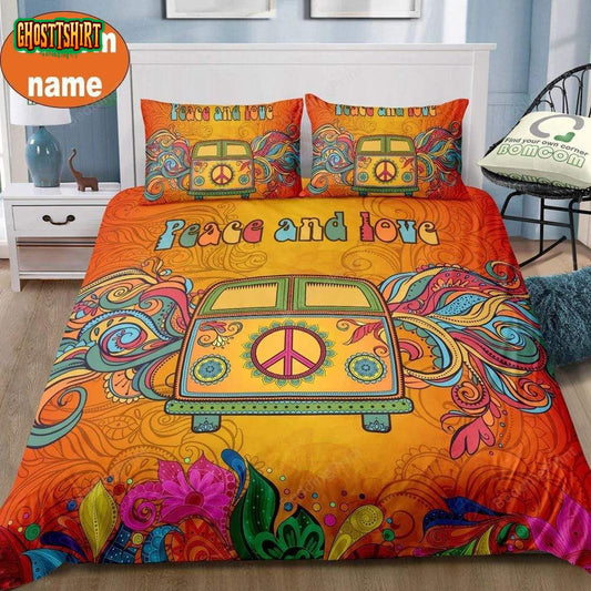 Camper Hippie Orange Personalized Custom Name Duvet Cover Bedding Set