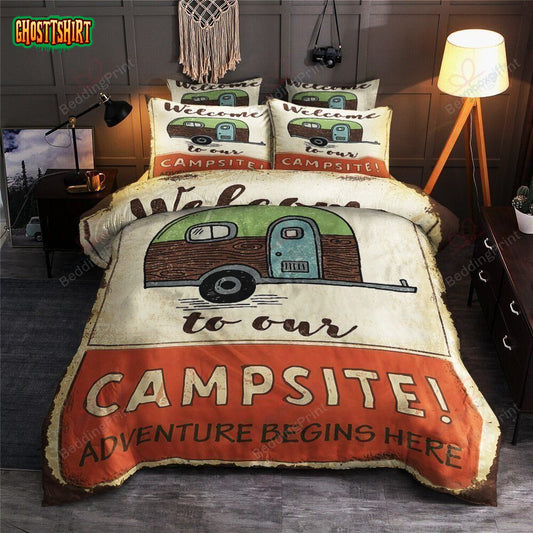 Camper Welcome To Our Campsite Bed Sheets Duvet Cover Bedding Set