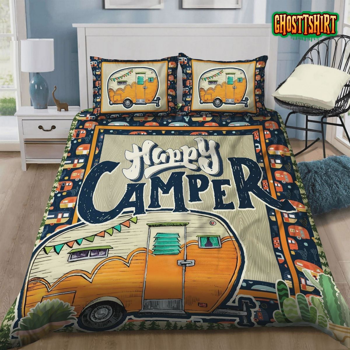 Camping Being A Happy Camper Bed Sheets Duvet Cover Bedding Set