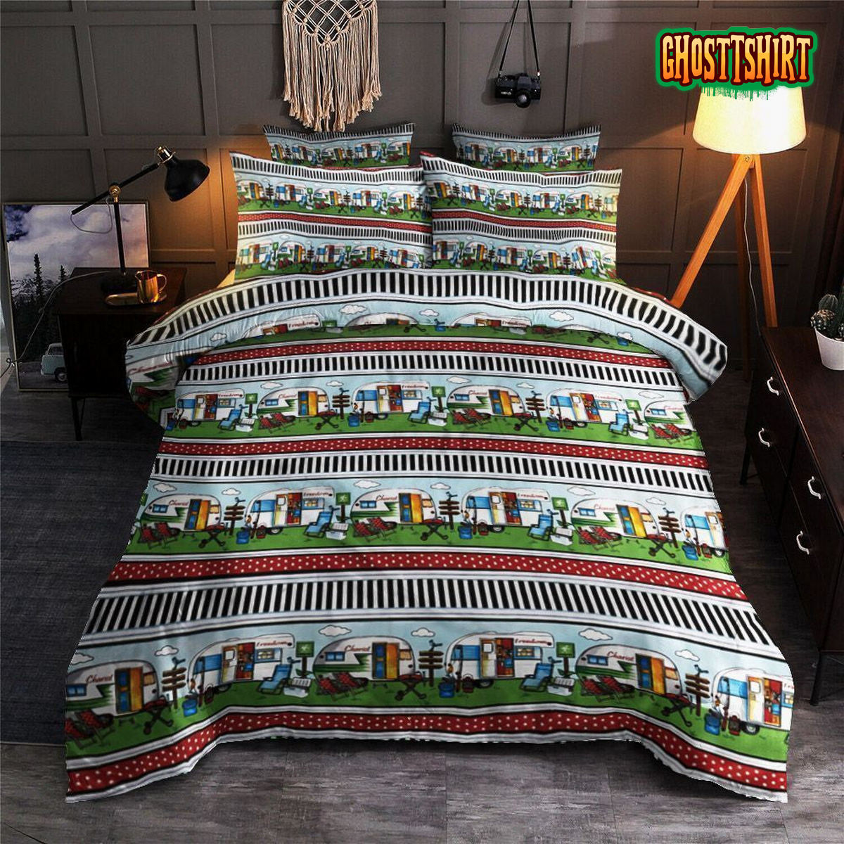 Camping Happy Camper Bed Sheets Duvet Cover Bedding Set