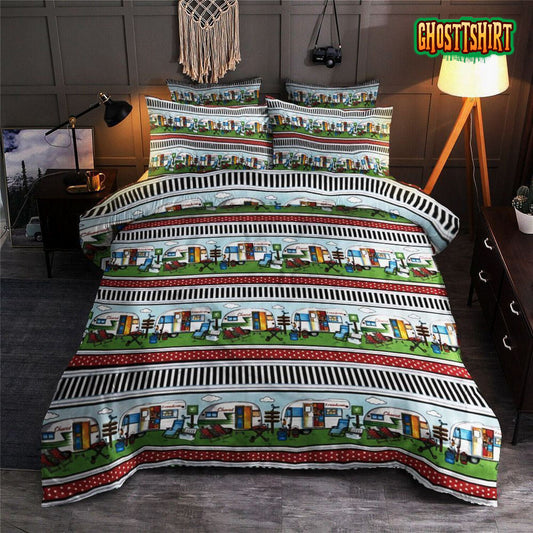 Camping Happy Camper Bed Sheets Duvet Cover Bedding Set