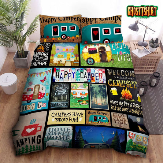 Camping Happy Camper Bedding Set- Gift For Who Loves Camping