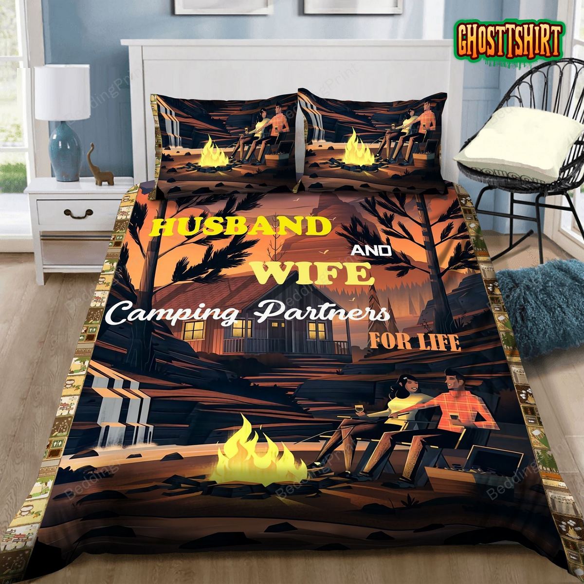 Camping Husband And Wife Camping For Life Bed Sheets Duvet Cover Bedding Set