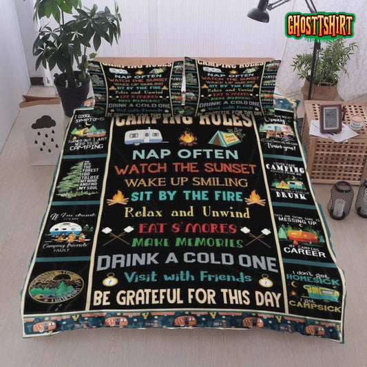Camping Rules Bed Sheets Duvet Cover Bedding Set