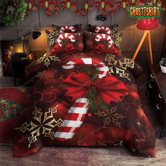 Candy Cane For Christmas Snowflakes Bed Sheets Duvet Cover Bedding Set
