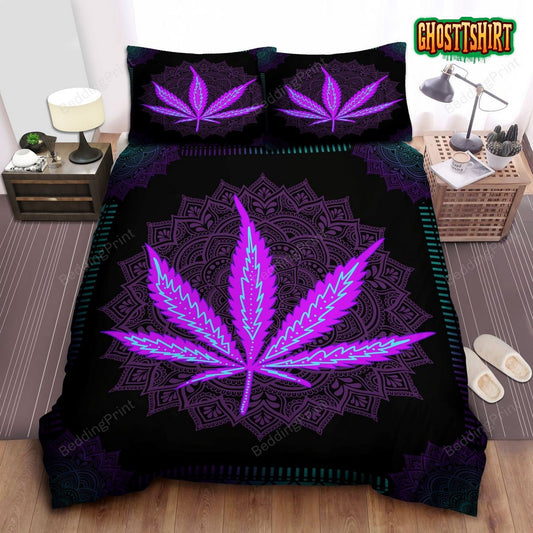 Cannabis Mandala Purple Bed Sheets Duvet Cover Bedding Set