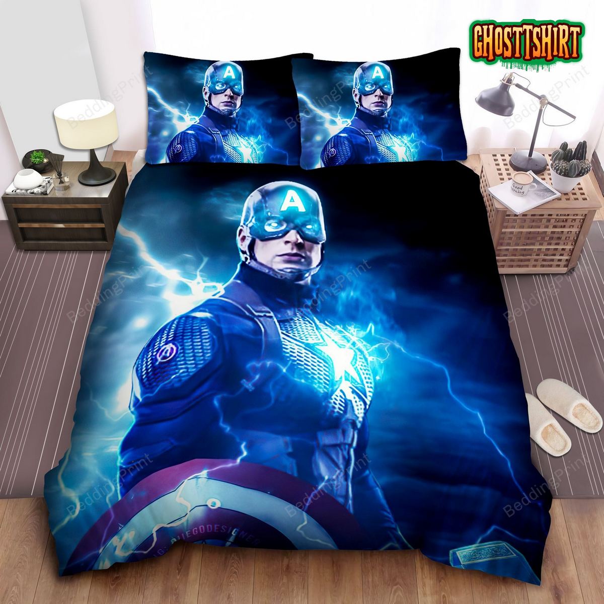 Captain America And Thor's Hammer Bed Sheets Duvet Cover Bedding Set