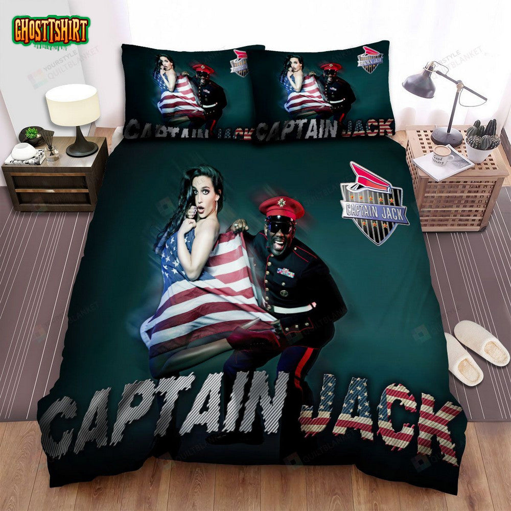 Captain Jack Band American Flag Bed Sheets Spread Comforter Duvet Cover Bedding Set