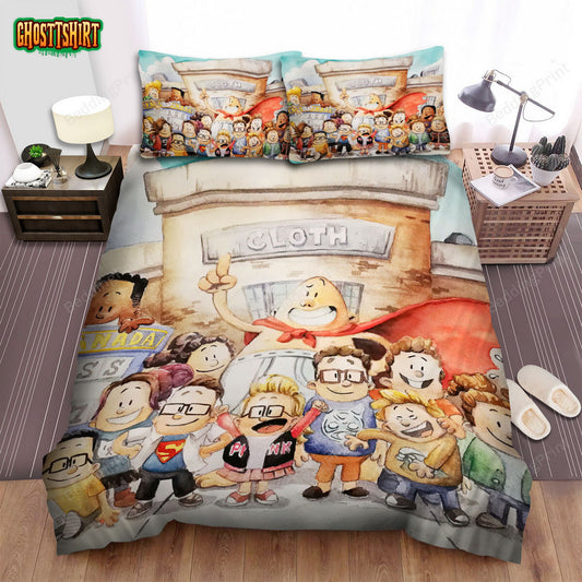Captain Underpants All Characters In One Artwork Bed Sheets Spread Duvet Cover Bedding Set
