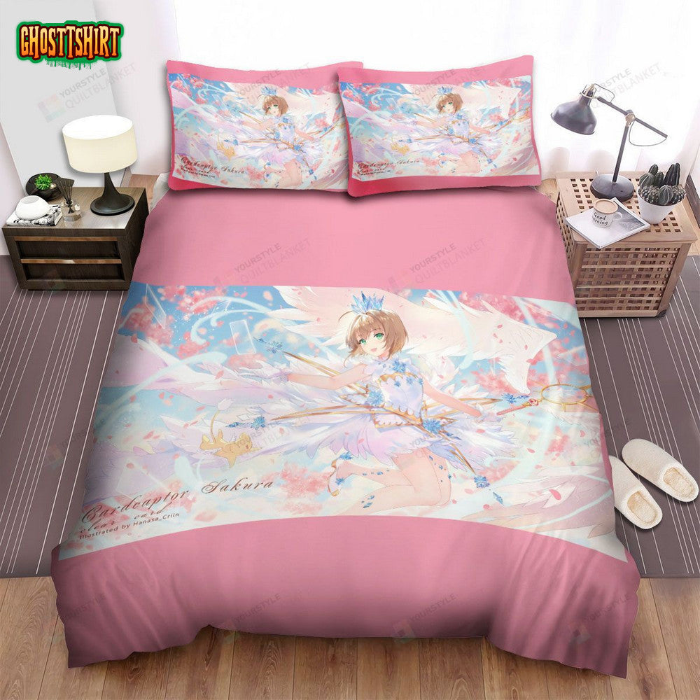 Cardcaptor Sakura Cerberus Anime Girl Petals Bed Sheets Spread Comforter Duvet Cover Bedding Set