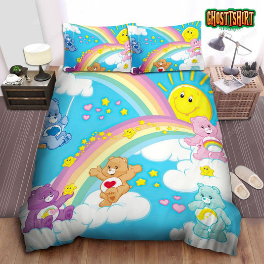 Care Bears And Rainbows Bed Sheets Duvet Cover Bedding Set