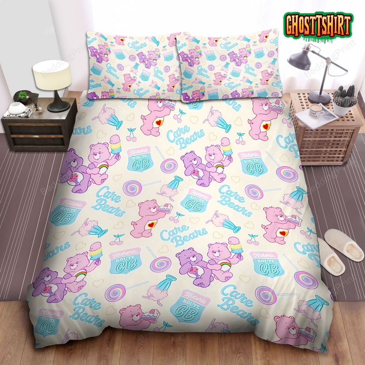 Care Bears Share Beer & Cheer Bear Pattern Bed Sheets Duvet Cover Bedding Set